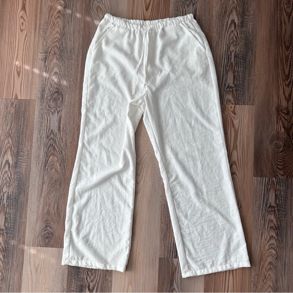Wide Leg Drawstring Pants in White